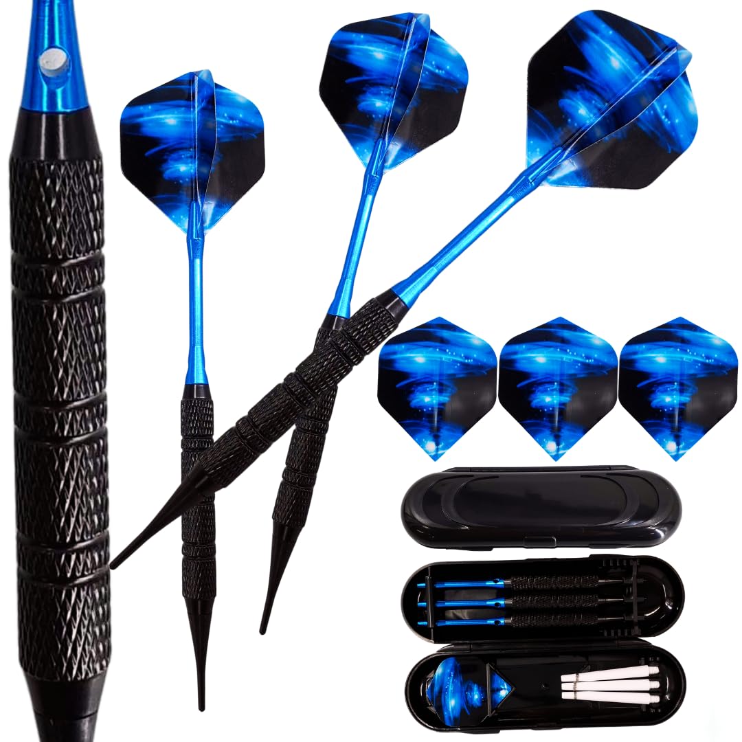 

mydarts dart set aluminum shaft beginner intermediate entry-level dartslive phoenix darts blue barrel flight tip 2ba soft darts with case (18g blue) синий