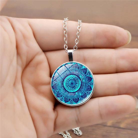1 Set Women Jewelry Set Flower Print Glass Pendant Vintage Ethnic Style Prom Party Earrings Necklace Bracelet Combo Ideal Christmas Gift