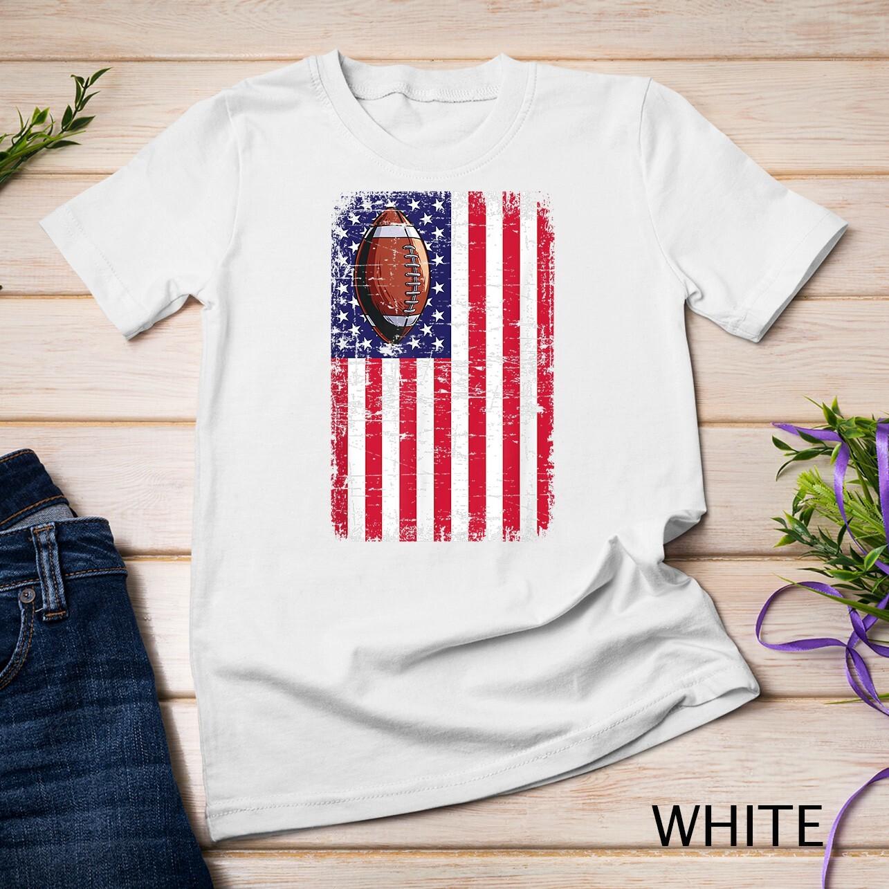 US Flag Patriotic Football Fan 4th Of July American Football Unisex T-Shirt Mens Womens Tees Top L