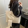 PU Weave Tote Bag Solid Color Beach Straw Handbag Simple Straw Shoulder Bag  Women
