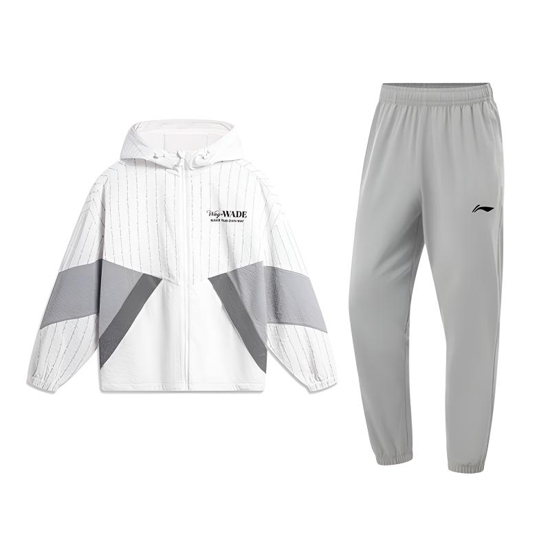Li-Ning Color Block Trendy Outdoor Running Loose Breathable Comfortable Versatile Hooded Windbreaker Jacket Casual Sports Suit AFDU399-5+AKLT541-4 S