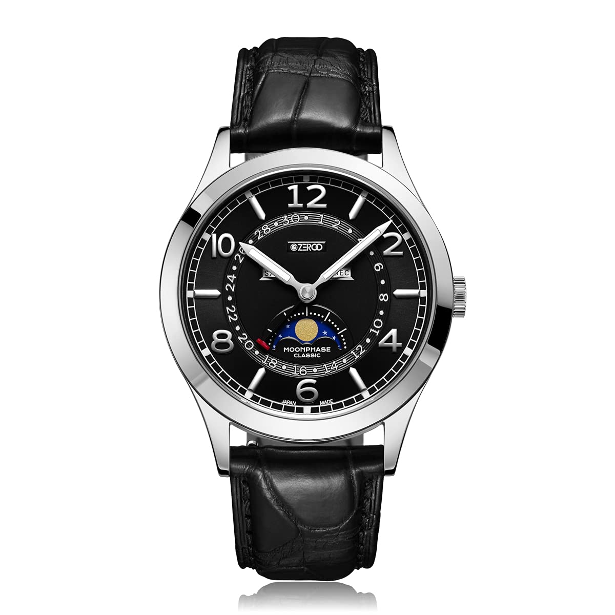 

ZEROO CLASSIC2 Watch Moon Phase Quartz Color [ZERO] Men s [Genuine Product] (Black/Case Silver) чорний