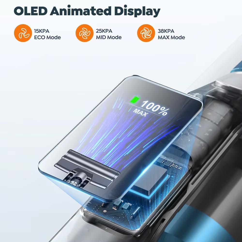 VC60, 38kPa Suction, 55min Runtime, HEPA Filtration, Smart OLED Display, 7*2500mAh Lithium Battery, 4-5 Hours Charges