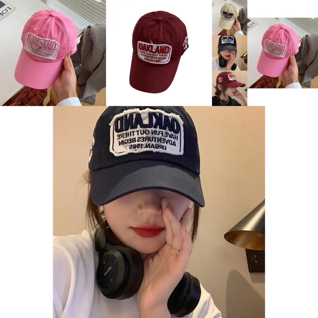 Trendy Vintage Style Baseball Cap For Women Burgundy Wide Brim Cotton Hat