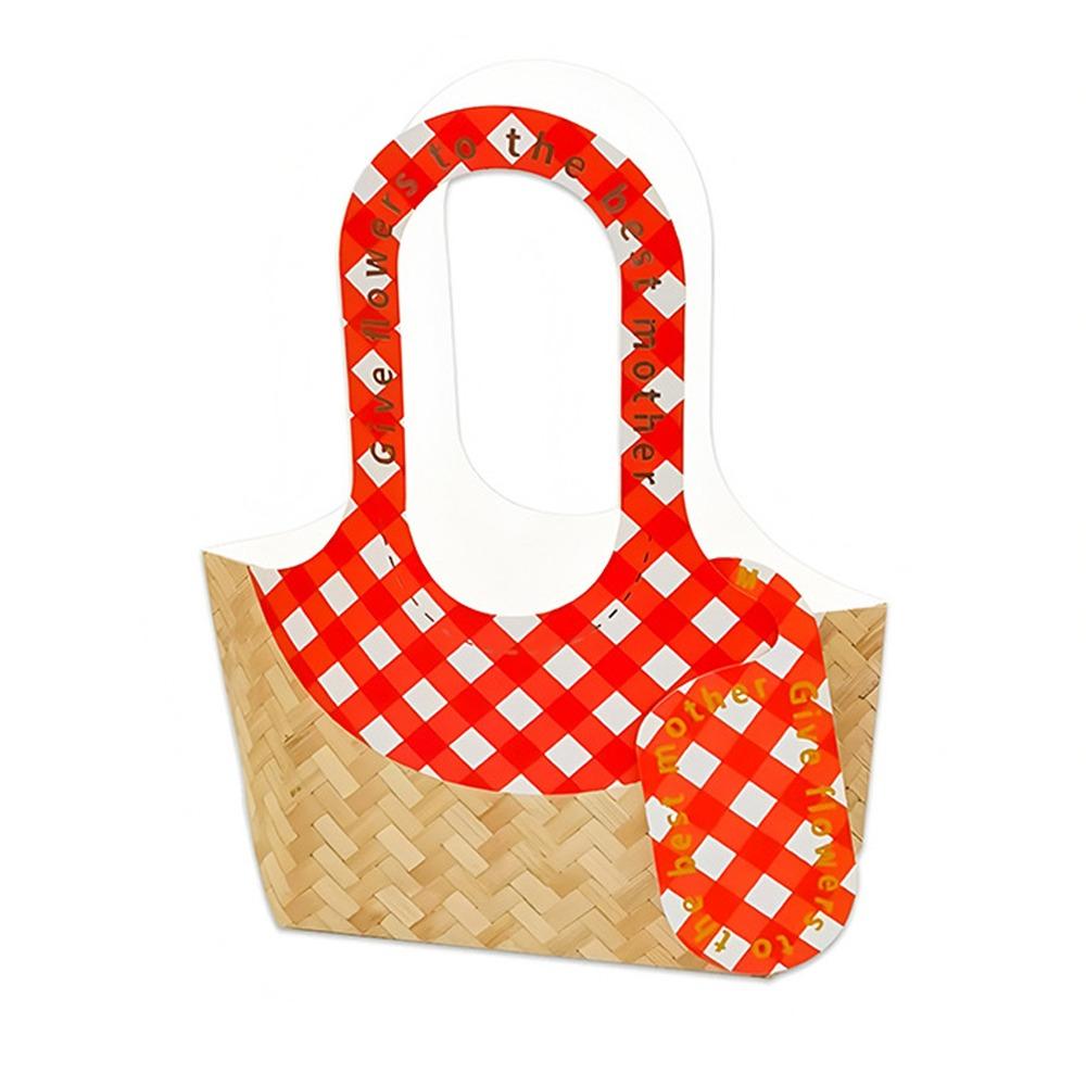 

5pcs Woven Design Flower Packaging Bag Hand-held Flower Basket Flower Shop червоний