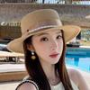French Pastoral Pearl Grass Hat Women's Spring and Summer Elegant Sunscreen Visor Beach Vacation Straw Woven Flat Top Hat