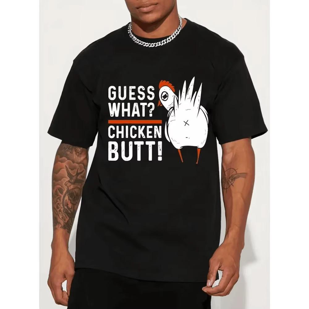 Men's Casual Trendy Chicken Print T-shirt, Short Sleeve Crew Neck Hip Hop Tees for Summer Holiday Gift