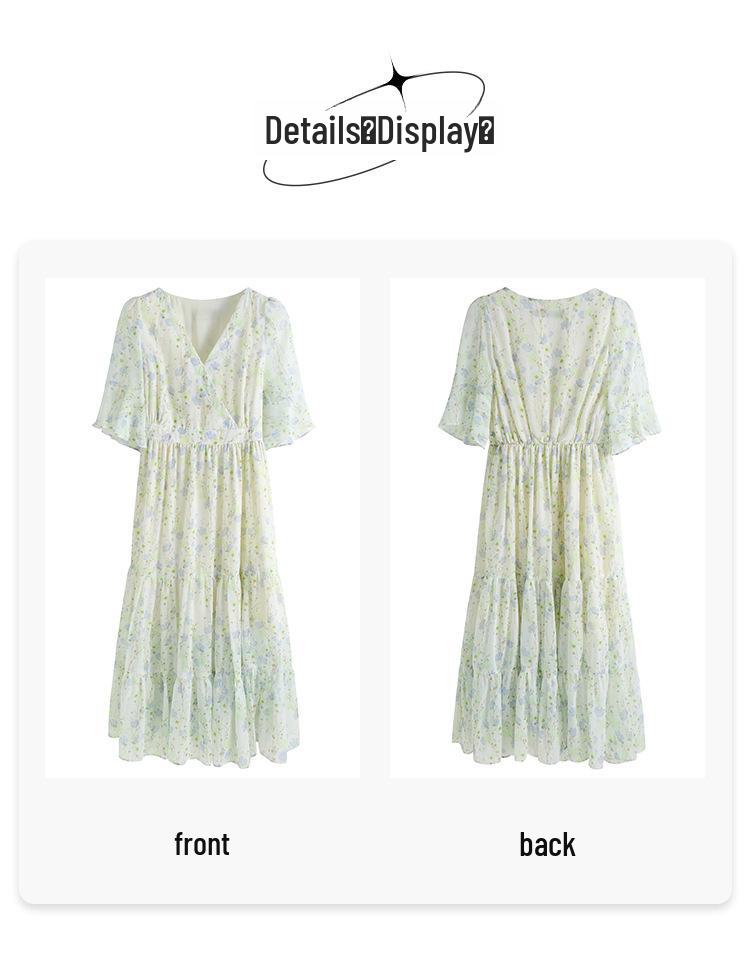 Women's Floral Chiffon Midi Dress - 2024 French Summer Slim Fit