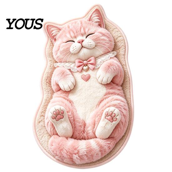 Warm Decorative Floor Pad Sleeping Cat Entrance Rug, Cozy Plush Door Mat, Cute Kitten Small Mat Absorbent Area Rug for Entryway Bedside Bedroom