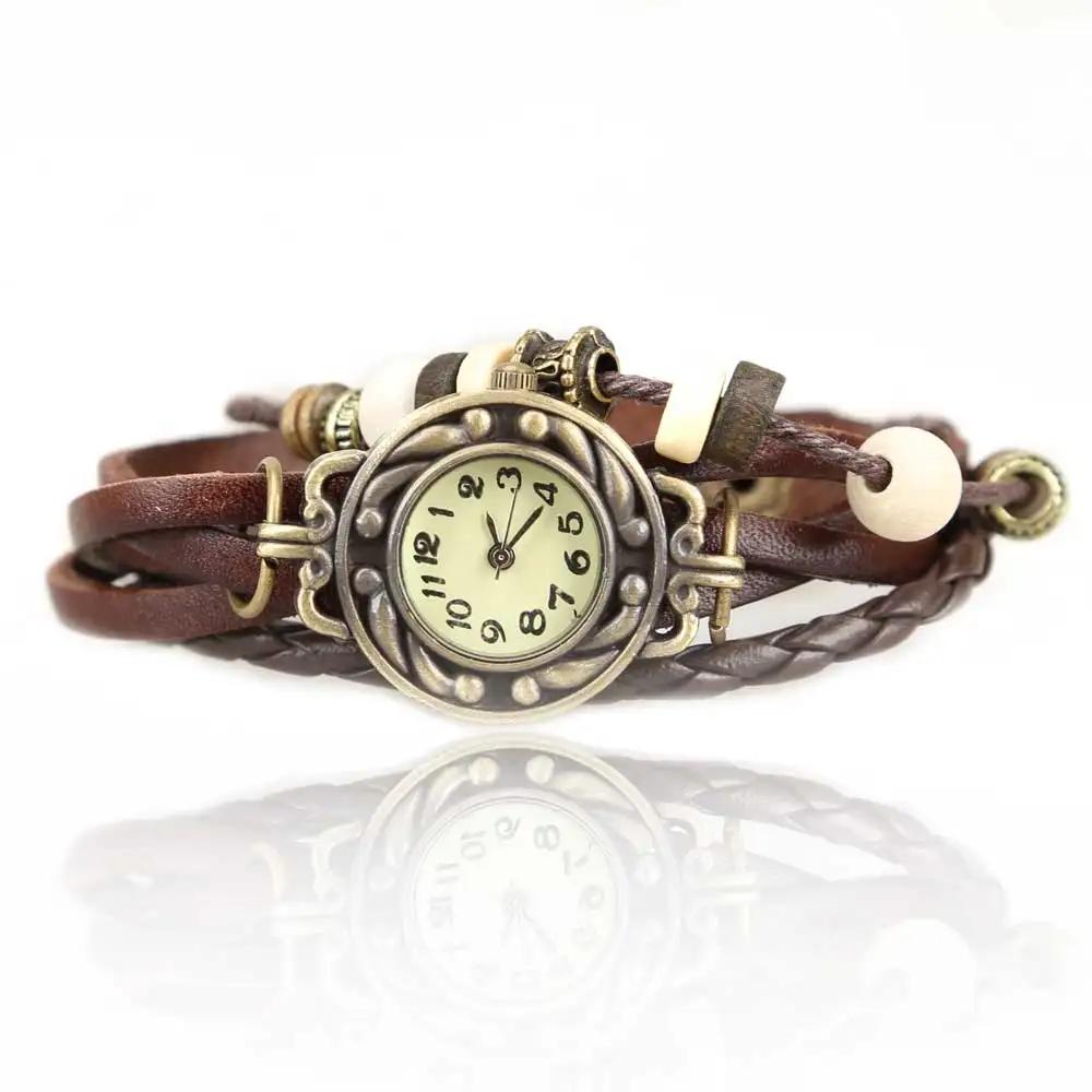 Watch for Women Women Retro LeatherWinding Bracelet Leaf Pendant Watch  Dial Design Leather Strap Accessories for Women