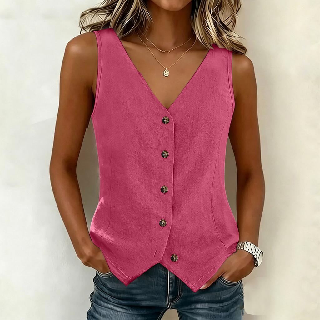 Women’s Fashion Sleeveless Vest Top Button Down Fitted Casual Lightweight Blouse for Daily Wear Office and Travel