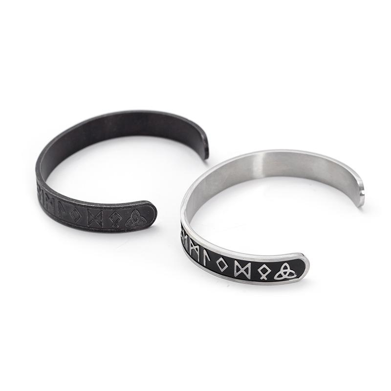 Viking Style Open Cuff Titanium Steel Bracelet Men's Bold Triquetra Knot Wristband