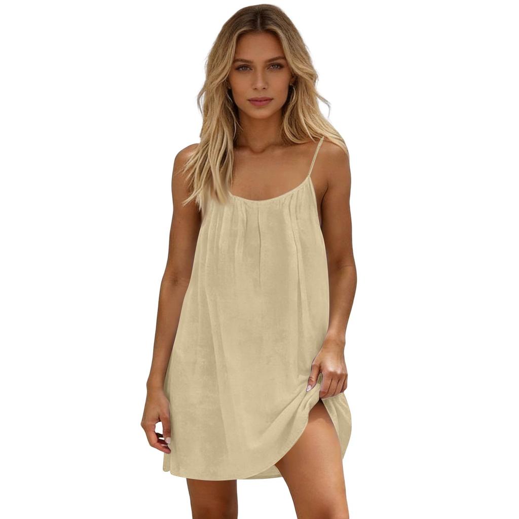 Women’s Sleeveless Spaghetti Strap Loose Fit Mini Dress Casual Lightweight Solid Print Summer A Line Tunic Sundress for Daily Wear