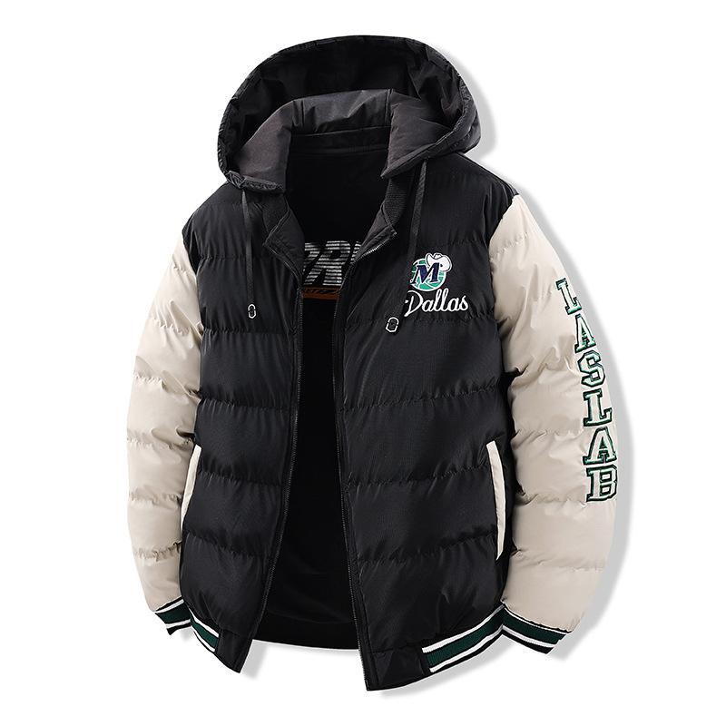 Ανδρικό Κέντημα Αντίθεσης Χρώματος Μοντέρνο Φαρδύ Αφαιρούμενο Καπέλο Διπλής Όψης Φορέσιμο Παχύ Μπουφάν με Βαμβακερή Επένδυση Μπουφάν με Κουκούλα