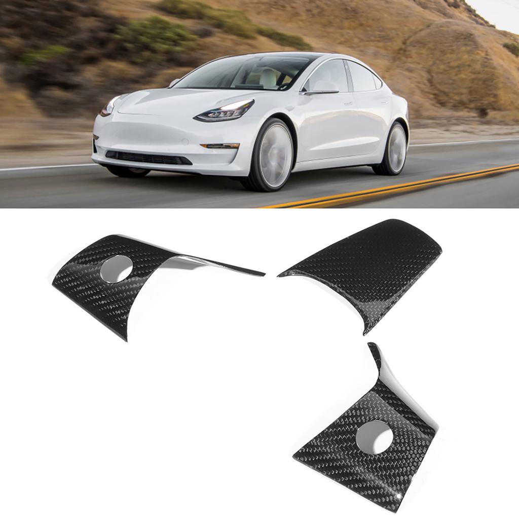 3 PCS Set  Carbon Fiber Wheel Steering Panel Cover Car Modified Fits for Tesla Model 3 18 19