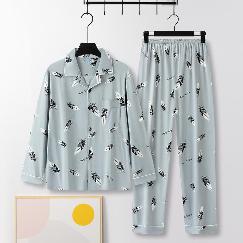 Men's Spring and Autumn Cotton Two-piece Pajamas Set Homewear Large Size Thin Section of Autumn Homewear