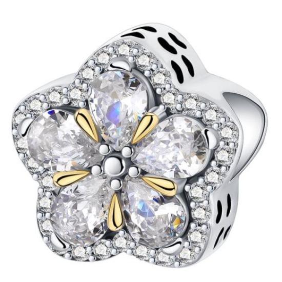 Copper Full Diamond Charms Colorful Heart Blooming Rose Round Beads Pendant Fit Original Bracelets Necklace Jewelry