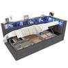 Daybed, Sofa Bed, 90 × 200 Cm, USB + Type-C Ports, Hydraulic Storage, Storage Compartments, Multicolor LED Strip Lighting, No Mattress, Linen, Gray