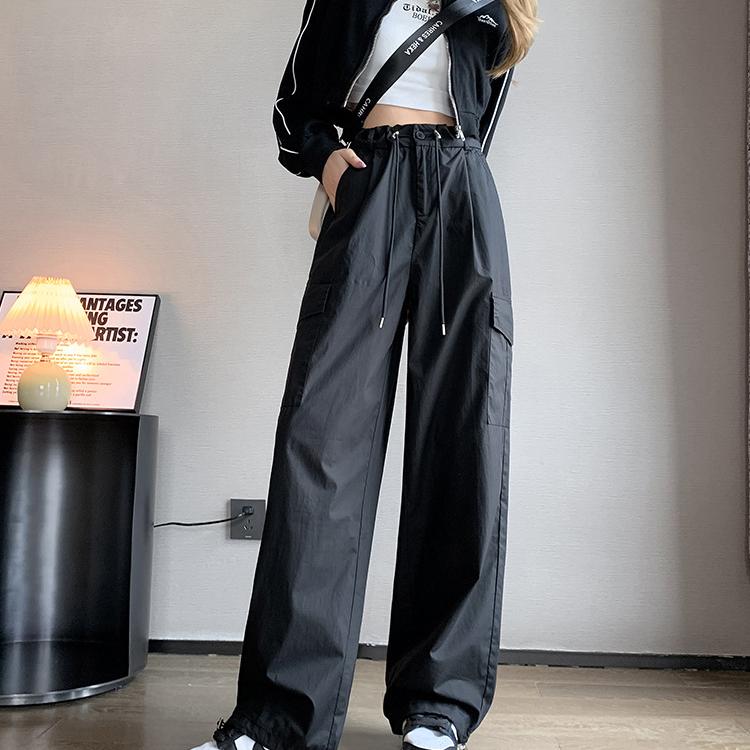 Women Casual Joggers Sports Pants Vintage Solid Low Waist Drawstring Baggy Trousers Y2K Wide Leg Sweatpants Streetwear Cargo Pants