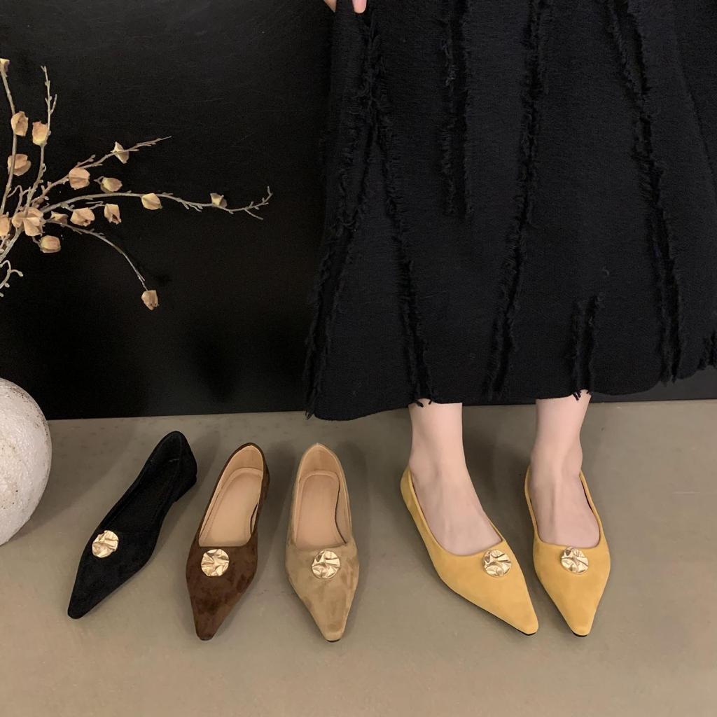 Hongkong neue Mode spitze Zehen flache Schuhe mit flachem Ausschnitt Damen vielseitige Oma-Schuhe flache Slipper einzelne Schuhe