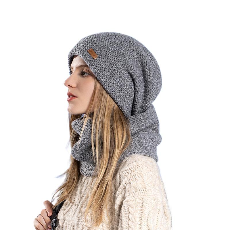 Women's Knitted Hat Winter European and American Warm Hat Scarf Set Fleece Ear Protector Pullover Wool Hat