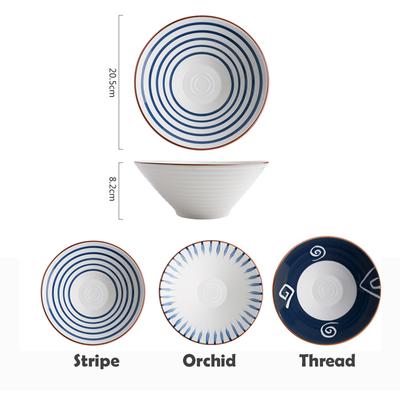 8 Inch Japanese Noodle Bowl Salad Rice Fruit Soup Bowl Ramen Noodle Bowl Microwave Ceramic Dinnerware