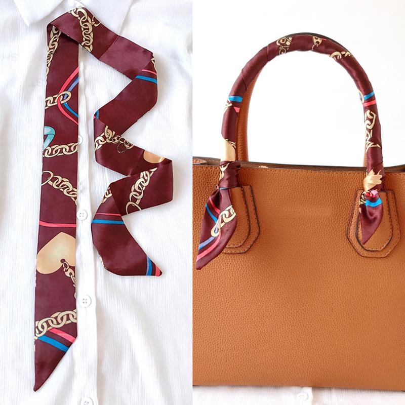 4cm* 95cm Woman Thin Imitation Silk Scarf Long Hair Strip Headband Neckerchief Fashion Bag Handle Ribbon Scarf Female Tie