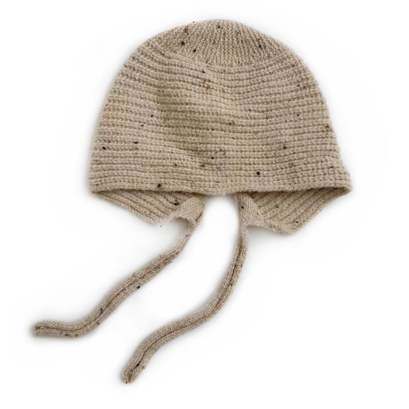 Cat Brother Kids' Polka Dot Lace-up Knit Hat with Ear Protection - Autumn/Winter Fashion for Boys and Girls