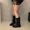 Fashion Women's Boots Belt Buckle Design Mid Calf Boots High Quality Casual Leather Botas Classic Black Fashion Boots for Women