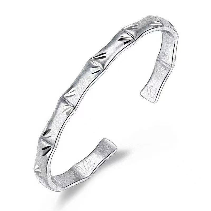 Silver Plated Bamboo Bangle: Frosted Alloy, Fashionable Gift for Women & Elderly