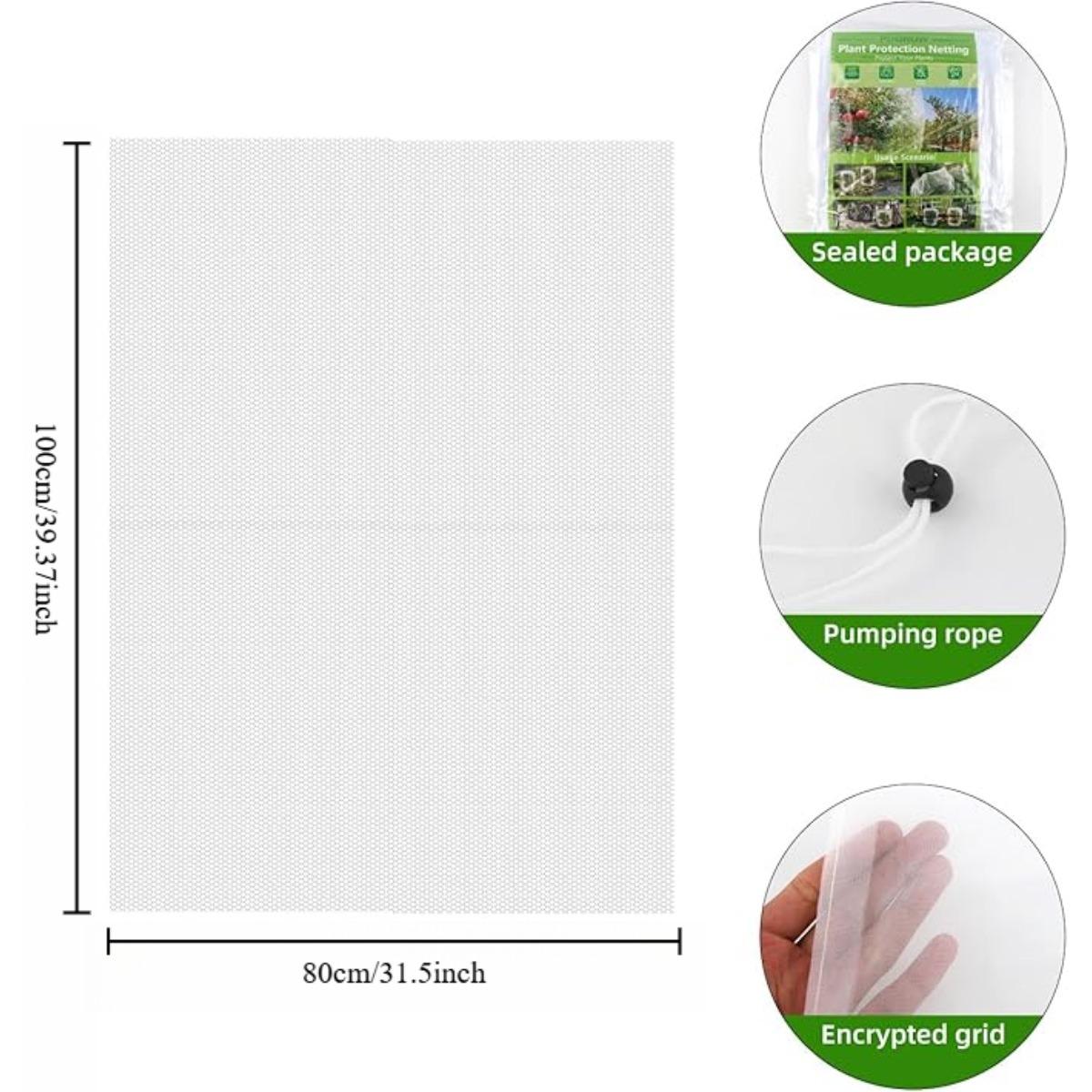 

2 упаковки садовой сетки для растений, сетка с завязкой, 100x80 см, сетка от насекомых для защиты растений от фруктовых деревьев, овощей, цветов 2PCS белый