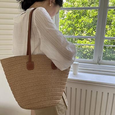 Borsa intrecciata estiva di grande capacità per viaggi, nuova borsa da spiaggia casual per le vacanze, borsa di paglia versatile per pendolari