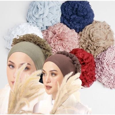Ramadã Islâmico Muçulmano Algodão Modal Lenço de Cabeça Liso Renda Floral Amassado Hijab Lenços de Cabeça Corda para Amarrar Turbantes Toucas de Cabeça