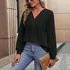 European & American Women's V-neck Pleated Pullover Hoodie - Casual Autumn Top