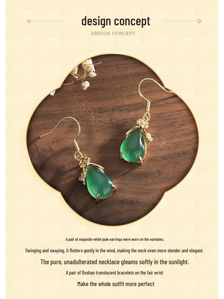 Boucles d'oreilles pendantes en agate calcédoine plaqué or style cour Aieryuan pour femmes