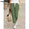 Fashion Women's Pants Cotton Linen Pants Drawstring Loose Large Size Pants Ladies Black Bottom Pants 695