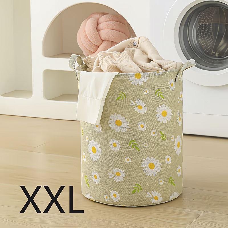 Light Blue Foldable Fabric Laundry Basket with Daisy Floral Design