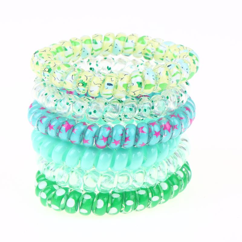 6Pcs Vibrant Playful Gradient Color Phone Line For Girls High Elasticity Headband Tied Bun Hair Loop Rubber Band Headband