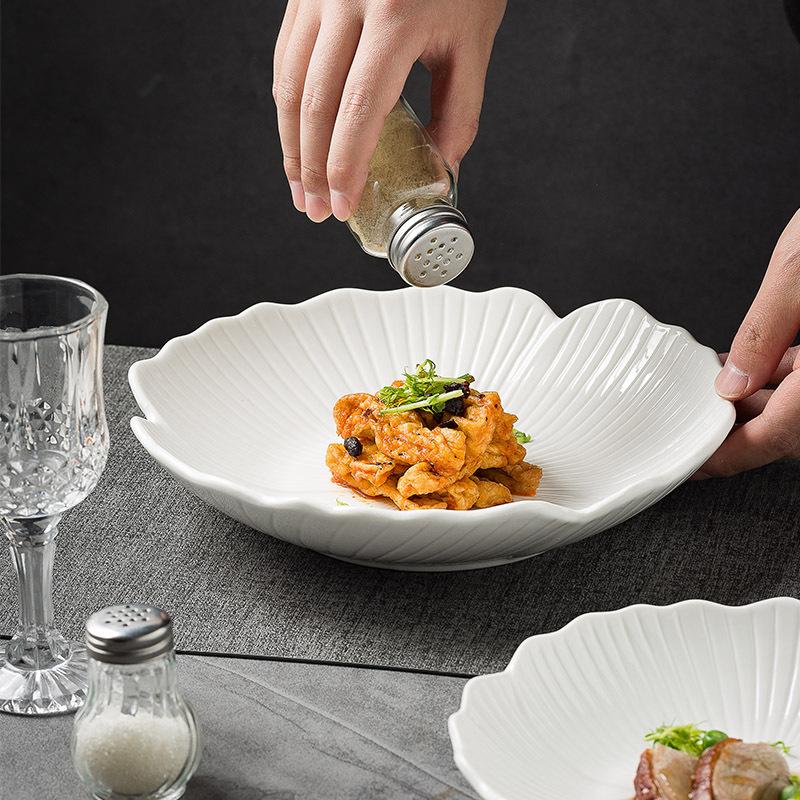 Ceramic Plates Household New High-Value Soup Plate Salad Plate Creative Pattern White Tableware Western Food Shallow Bowl