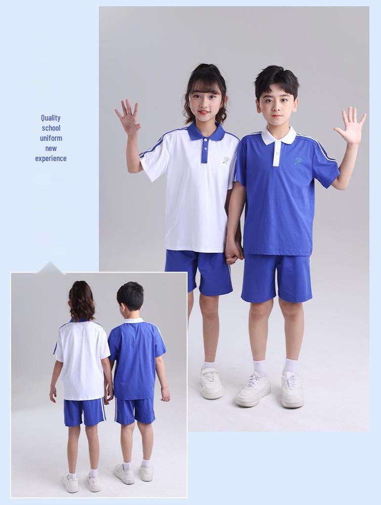 Shenzhen School Uniform Summer Sports Set: Combed Cotton Short Sleeve & Long Pants for Boys & Girls