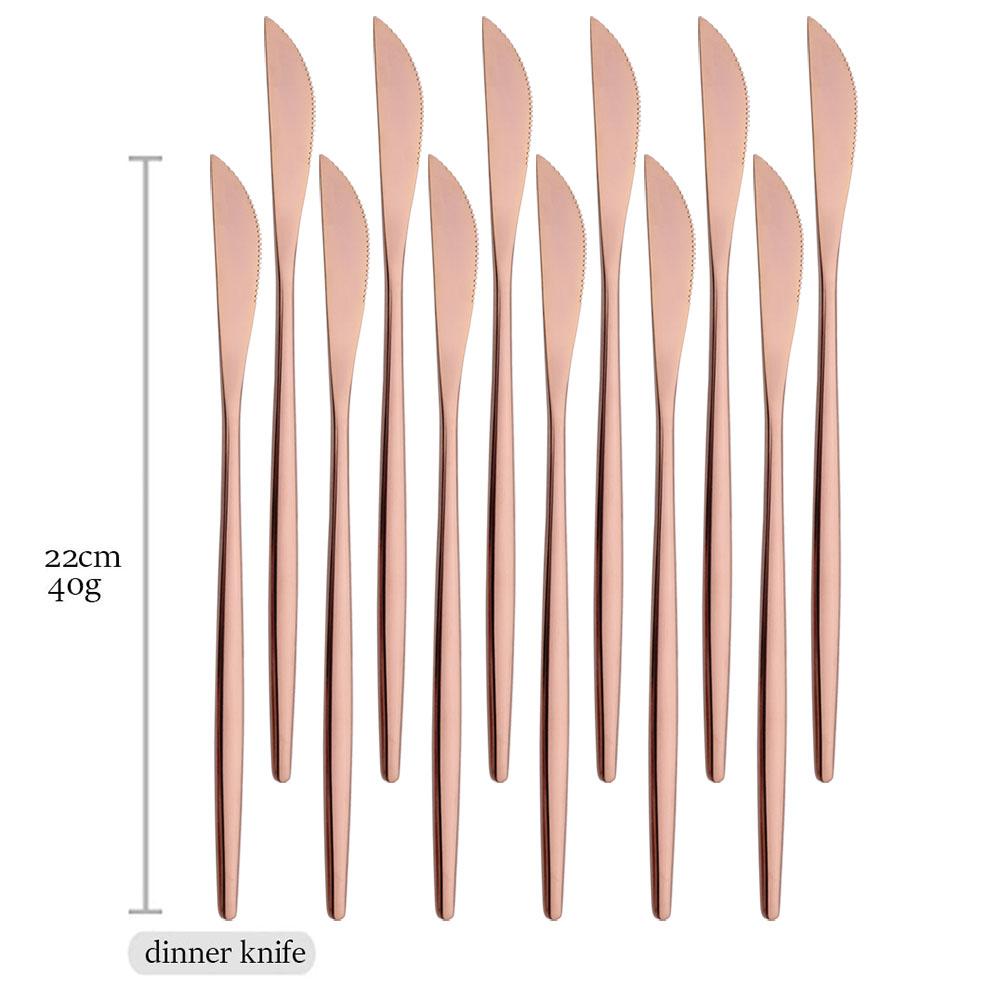 Drmfiy 12Pcs Rose Gold Cutlery Set Fork Knife Spoon Flatware Stainless Steel Dinnerware Set Lomg Ice Spoon Kitchen Set Tableware