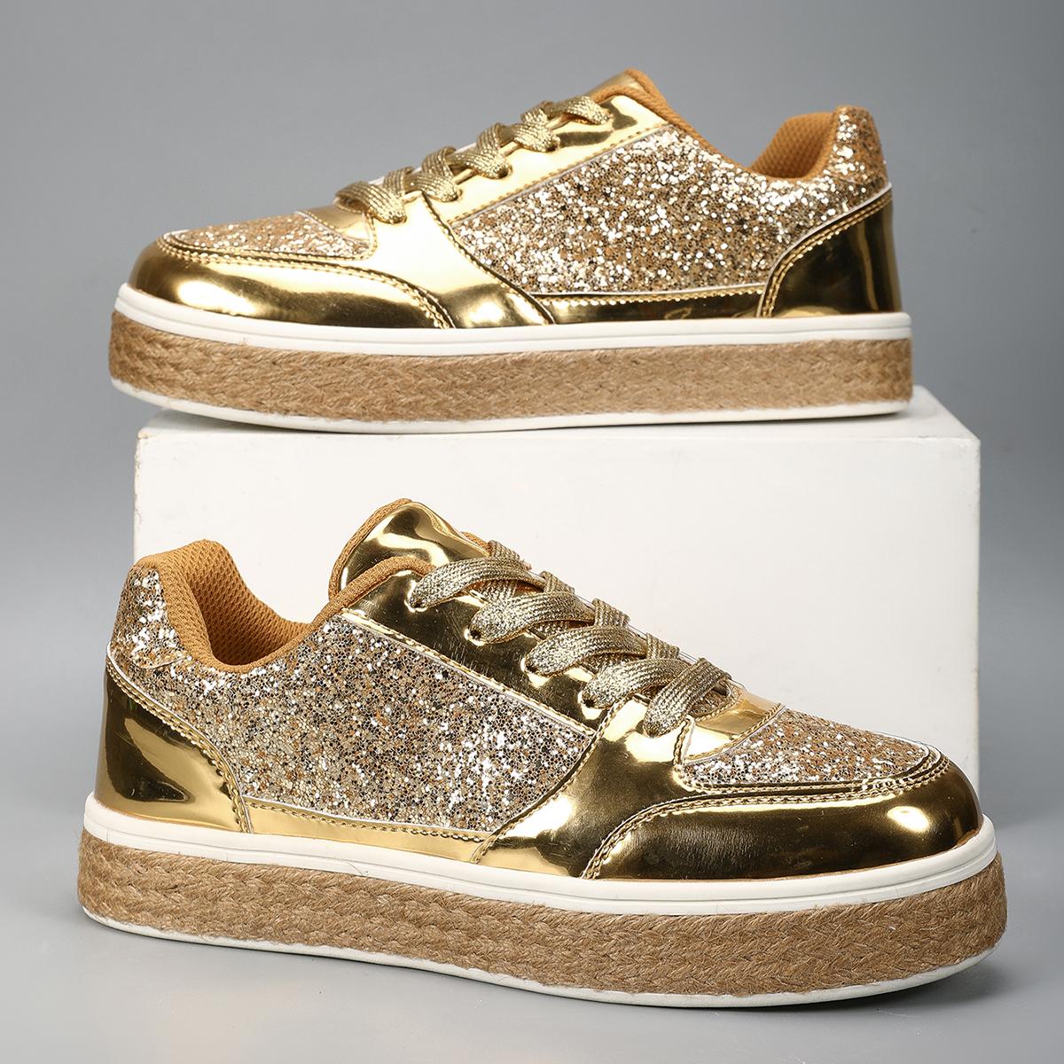 

TUINANLE Женская обувь для активного отдыха Дышащие высококачественные универсальные спортивные повседневные кроссовки Bling 39 золотой