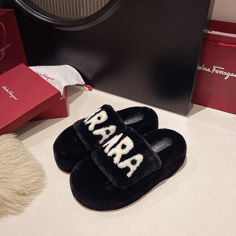 

High-end fluffy slippers for women s outer wear in the autumn of 2025, the new fluffy fashion versatile home one-word cotton mop 35