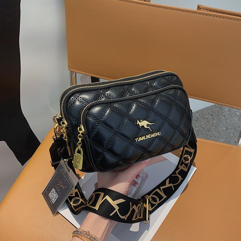 Argyle-Muster Einfache Schultertasche Mehrere Fächer Umhängetaschen Reißverschluss Damen Ledertasche