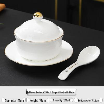 Personal New Bone China Ceramic Stew Pot with Gold Rim