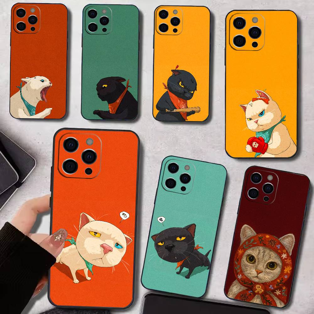 Cute Cat Couple Patterns Phone Case Silicone Soft For IPhone 17 16 15 14 13 12 11 X XR Plus Pro Max Plus