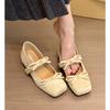 2025 Spring and Autumn New Elegant Style Mary Jane Purple Suede Double Bow Fashion Single Shoes Square Toe Height Increase