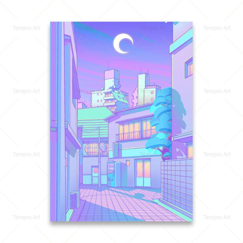 Poster im Vaporwave-Stil, japanische Stadt, Nacht, Straße, Pop, Kyoto, Poster, Leinwand, Gemälde, Wandkunst, Bild, Druck, Kawaii-Zimmer-Heimdekoration
