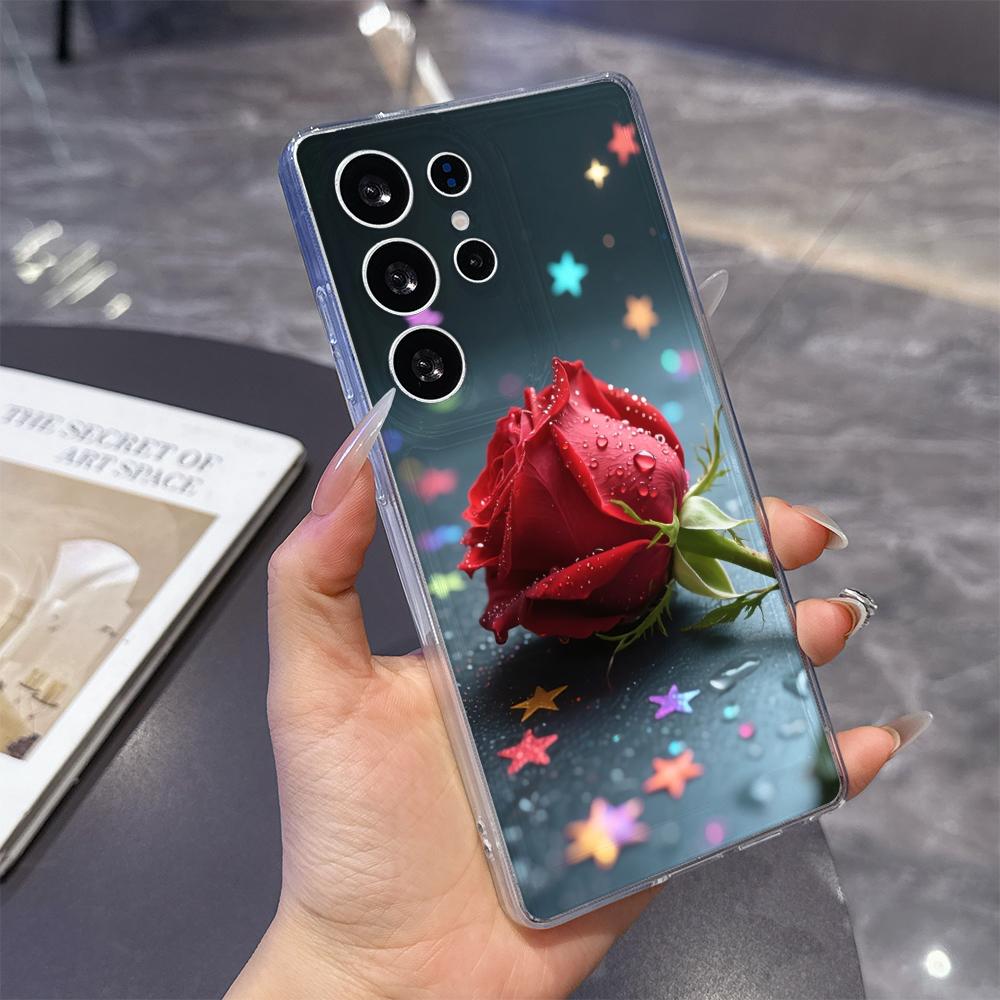 Red Rose with Sparkles Case for Samsung Galaxy S26 S25 S24 S23 S22 S21 S20 FE Plus Soft TPU Slim Fit Shockproof Cover