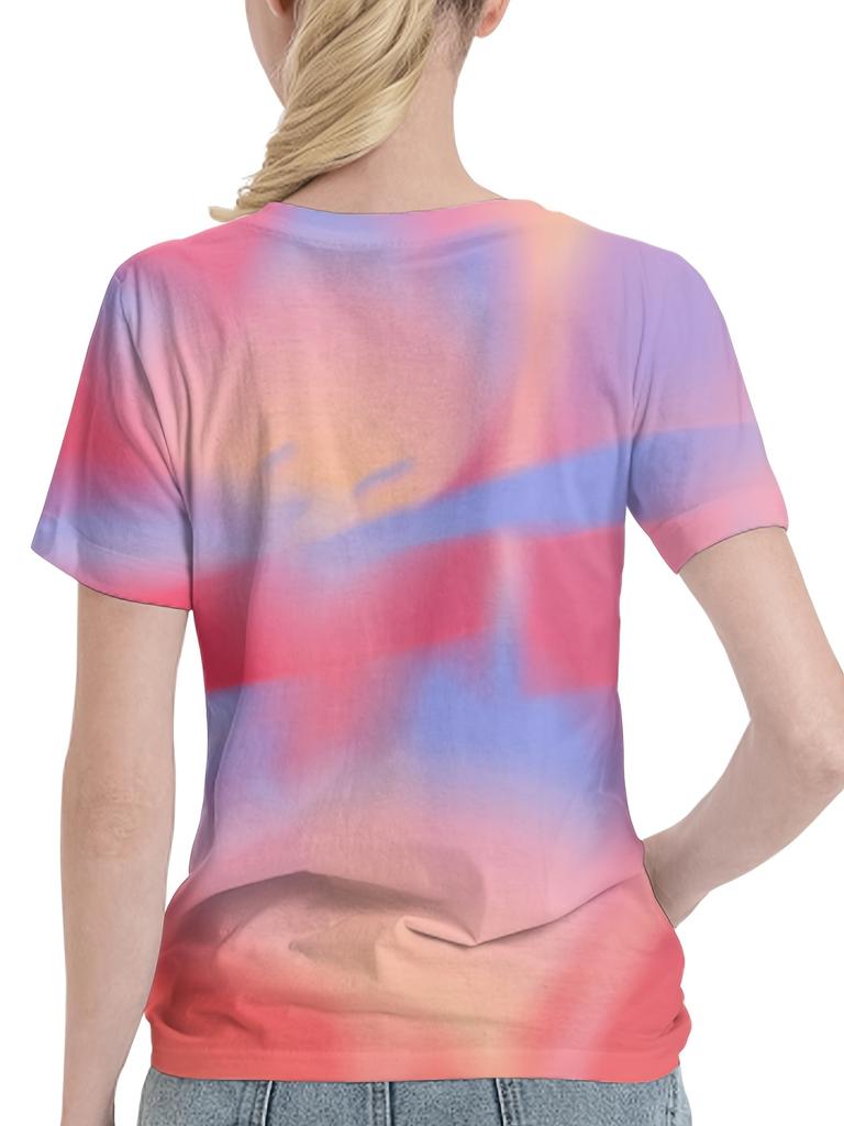 Women's T-shirt Abstract Tie Dye Print Color Gradient Pattern Casual Crew Neck Top